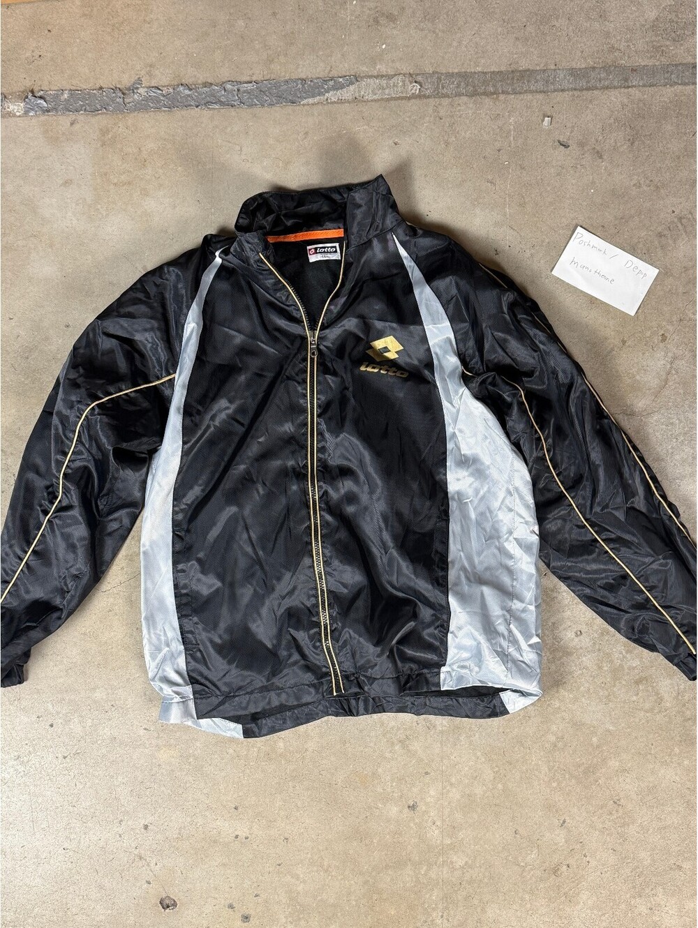 Lotto Vintage Style Track Jacket Black Silver Gold Windbreaker Full Zip Athletic